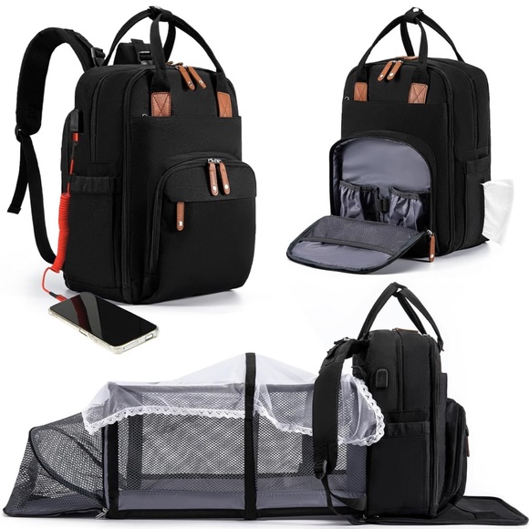 NEW! Baby Diaper Bag Backpack Changing Station Pad Large Insulated Pockets Black - Picture 1 of 16
